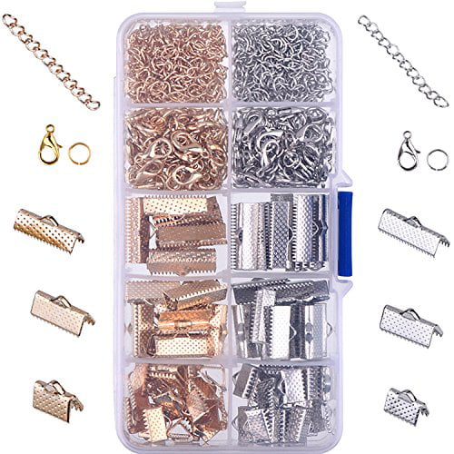10PCS Silver Plated Crimp End Findings with Clasps For Flat Leather & Ribbon